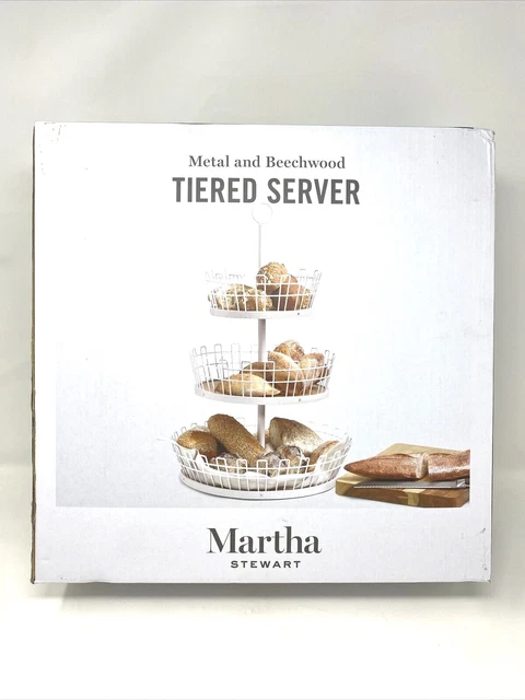 Martha Stewart Collection Metal and Beechwood Tiered Server, Grey