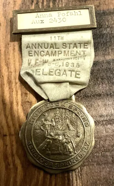 RARE 1935 VFW NY Womens Auxiliary Delegate Badge 11th Annual State Encampment