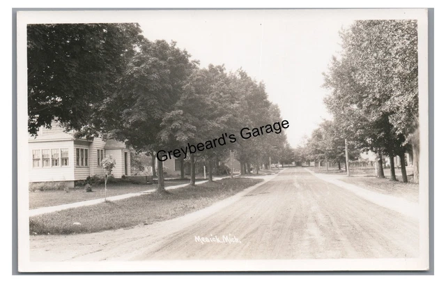 RPPC Street View in MESICK MI Michigan Vintage Real Photo Postcard