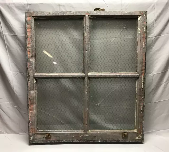 VTG Metal 37X42 Chicken Wire Factory Industrial Privacy Glass Old Window 893-23B