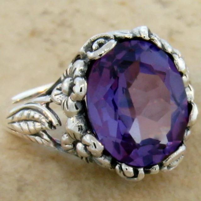 6 Ct COLOR CHANGING LAB ALEXANDRITE CLASSIC STYLE 925 STERLING SILVER RING  470X 2