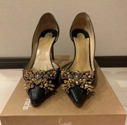 Christian Louboutin stiletto pumps 38 US7.0 Black Leather studs 1170381 USED