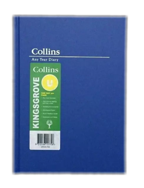 Undated Any Year Diary A5 Size Day To View Linen Blue Cover COLLINS KINGSGROVE