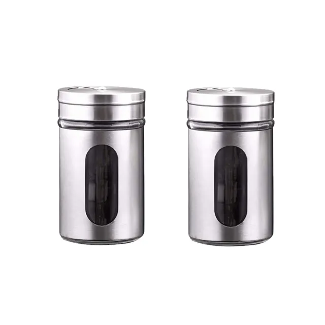 Salt and Pepper Shakers Stainless Steel Glass with Lids 3 Ounces Set of 2