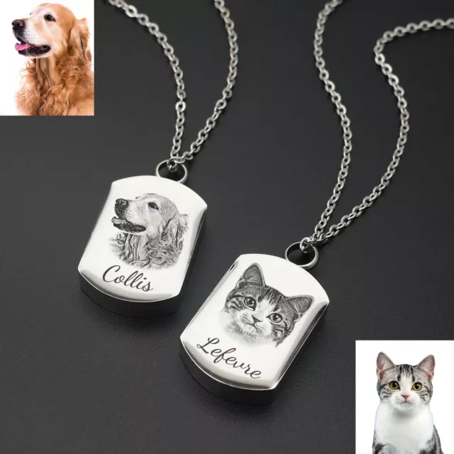 Custom Dog Portrait Necklace Pet Urn Cremation Pendant Ashes Memorial Necklace