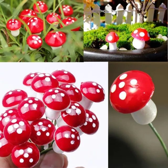 10 Artificial Mini Mushroom Miniatures Fairy Garden Moss Terrarium Resin Crafts