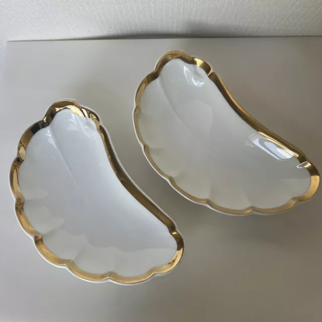 Haviland Limoges H & Co L France White Crescent Bone Dish w/Scalloped Gold Edge