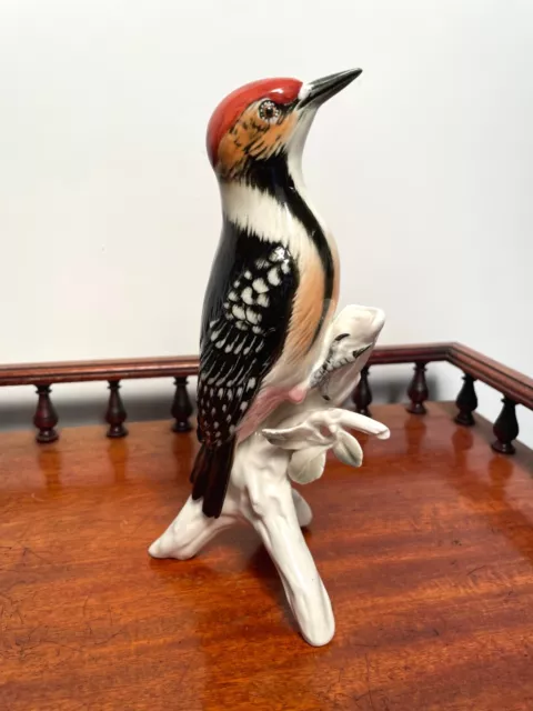 A Very Attractive Vintage German Karl Ens Porcelain Figure Bird Woodpecker