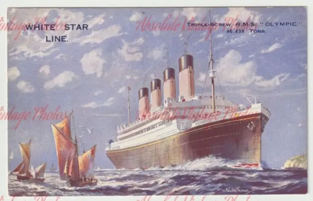 Shipping Postcard White Star Rms Olympic Artist Walter Thomas Vintage 1920S