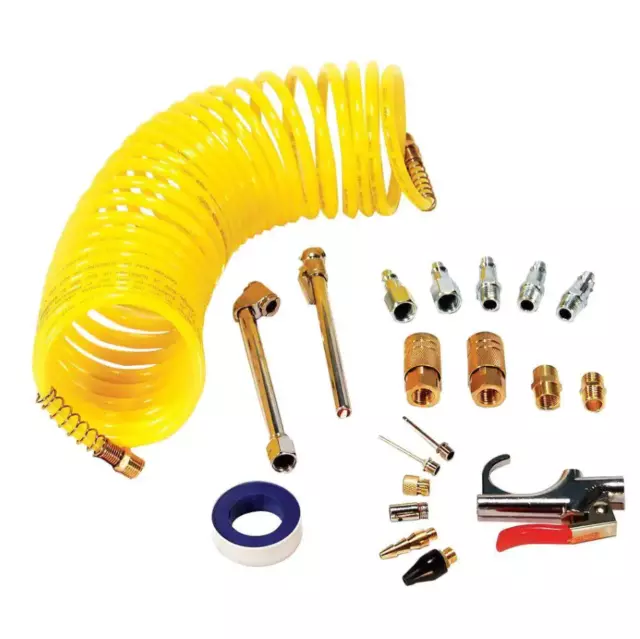 20-Piece Air Compressor Accessory Kit + 25 ft. Recoil Air Hose | Nozzles, Chuck