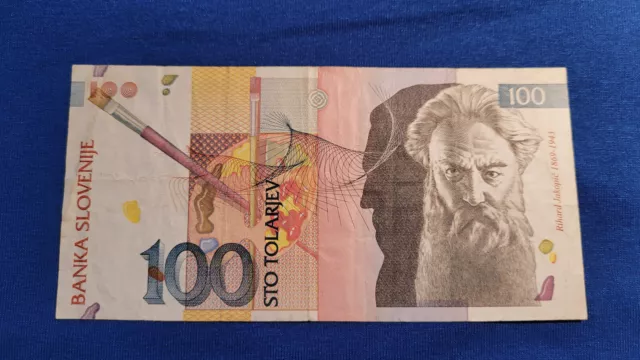 Banknote Geldschein 100 Tolarjev Sto Jakopic Jugoslawien Ljubljana 15.01.1992