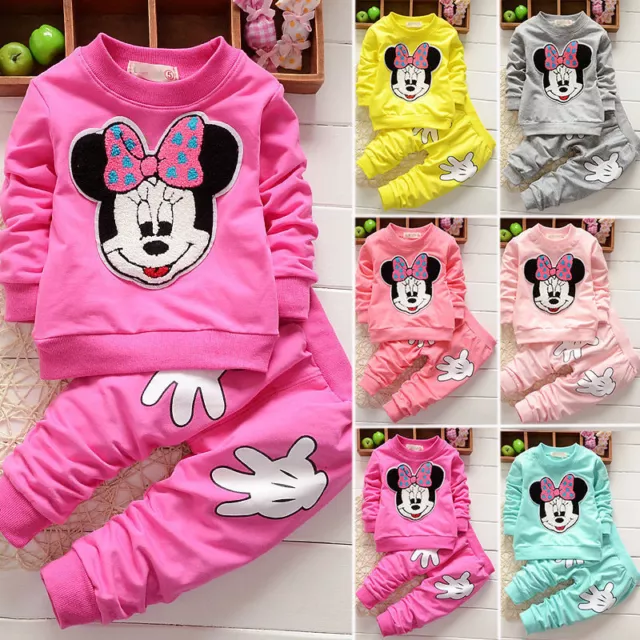 Baby Girl Minnie Mouse Long Sleeve Tops T-shirt+ Pants 2Pcs Outfits Set Clothes