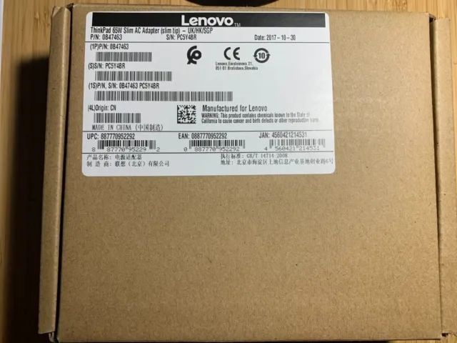 New Original Lenovo ThinkPad AC Adapter Slim 0B47463(Slim tip) 20V 3,25A 65W