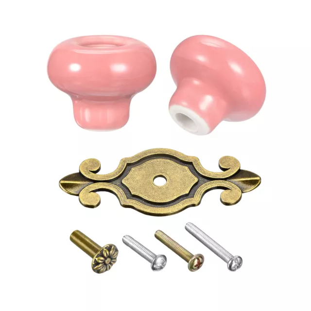 Ceramic Drawer Knobs, 4Pcs 32mm/1.26" Dia. Knob, W Base and Screws, Pink
