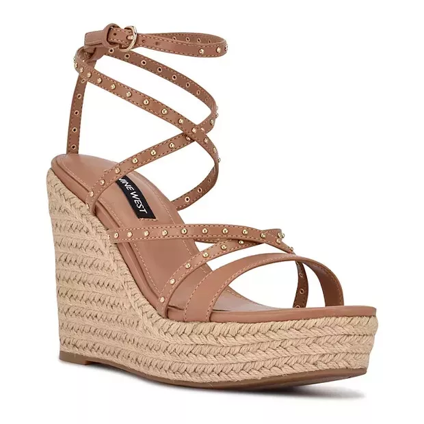 Nine West Hunda Espadrille Platform Wedge Sandal, Tan, Women Size 10 M   NEW