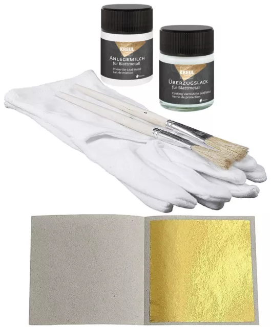 300 Blatt Blattgold Imitation Starterset Set + Kreul Anlegemilch + Überzugslack