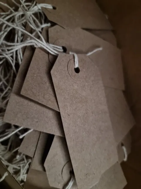 Quality Brown Buff Parcel Strung Tags 80mm x 40mm Tie On Craft Labels