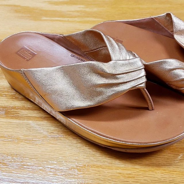 Fitflop Slide Sandals Womens 10 Pink Rose Gold Twiss Thong Shoes Metallic