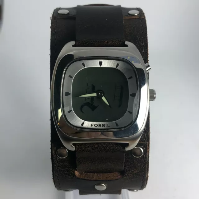 FOSSIL MENS JR 8712 BIGTIC Brown Wide Leather Cuff Band Analog