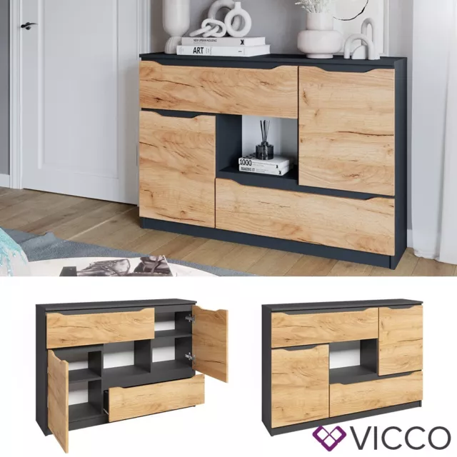 Sideboard Ruben 120 x 84 cm Anthrazit Eiche Kommode Vicco