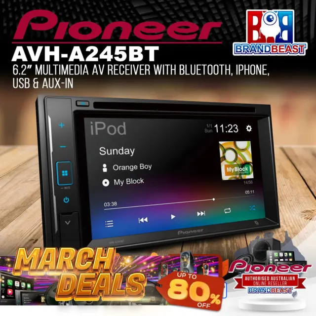 Pioneer AVH-A245BT 6.2" Multimedia AV Receiver with Bluetooth/iPhone/USB/Aux-In
