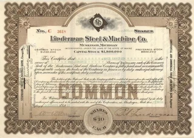 Linderman Steel and Machine Co. - Stock Certificate - General Stocks