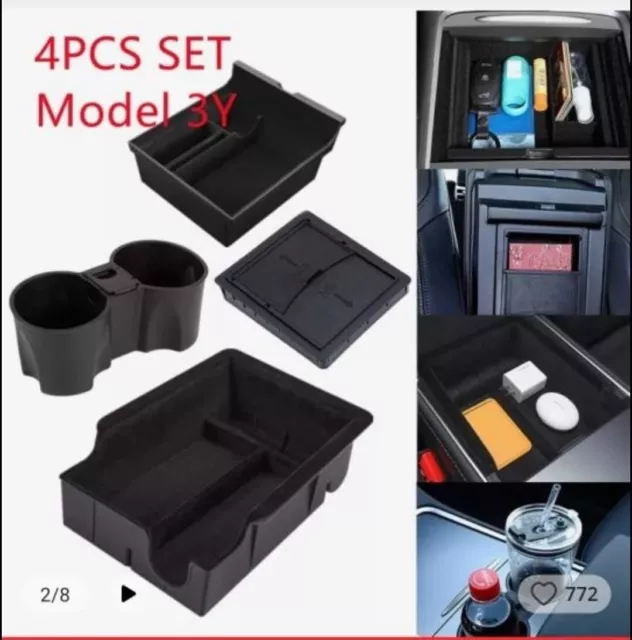 4PCS Center Console Organizer Tray for 2021-2023 Tesla Model 3/Y Armrest Drawer