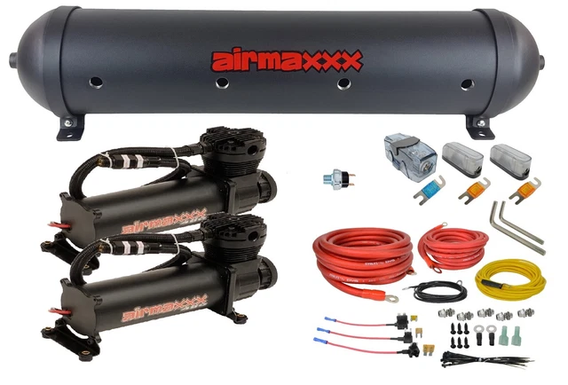5 gallon spun aluminum air tank black 480 dual air compressors & wiring kit 5 gallon spun aluminum air tank black 480 dual air compressors & wiring kit