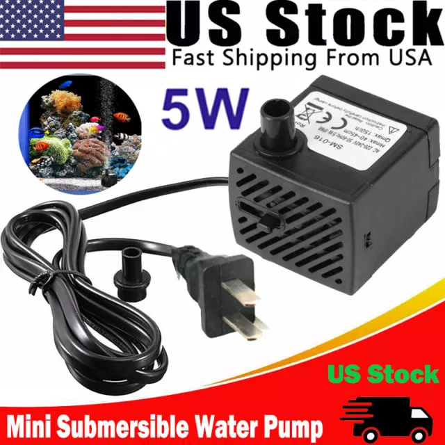 Mini Waterproof Quiet Water Pump for Submersible Pool Fish Tank 5W 110V 90GPH US