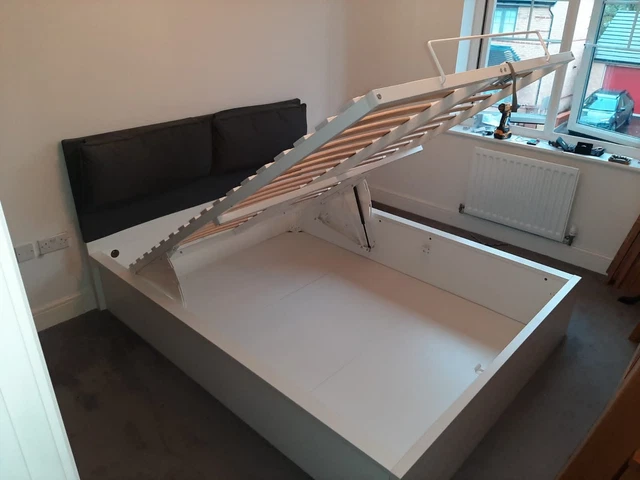 IKEA MALM OTTOMAN Bed - King Size with headboard cover pillows £230.00 - PicClick UK