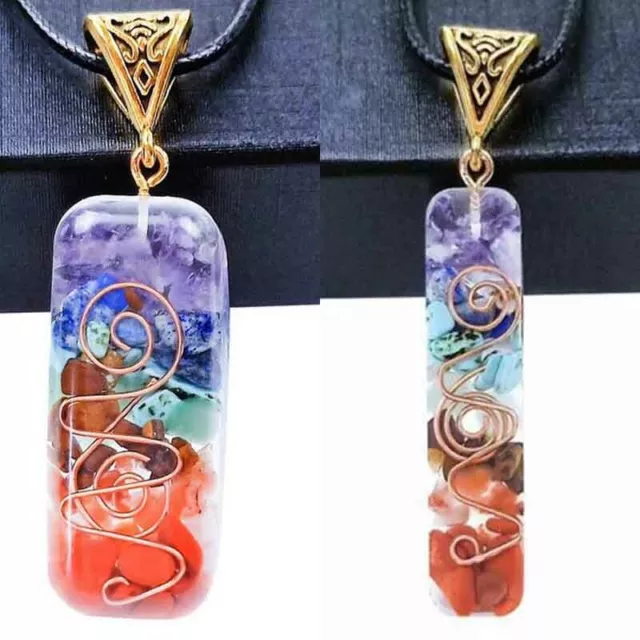 Narrow Pendant Natural Stone 7 Chakra Energy Necklace Yoga Reiki Healing Amulet