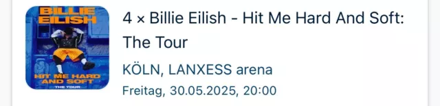 4x Billie Eilish Tickets Köln Innenraum Stehplatz 30.05.2025