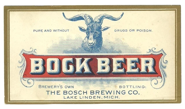 w/o hops graphics Prepro BOCK BEER label, Bosch, Lake Linden, MI, pre -IRTP