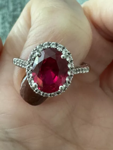 HDS 10K Solid White Gold Ring Lab Created Red Ruby And Sapphire Lady’s Size 7.75