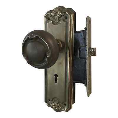 Antique Early 20th Century Filigree Mortise Lock With Door Knobs