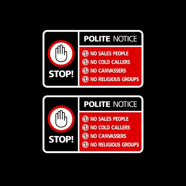 2x Stop Cold Calling Door Sticker - No Canvassers Callers Sign