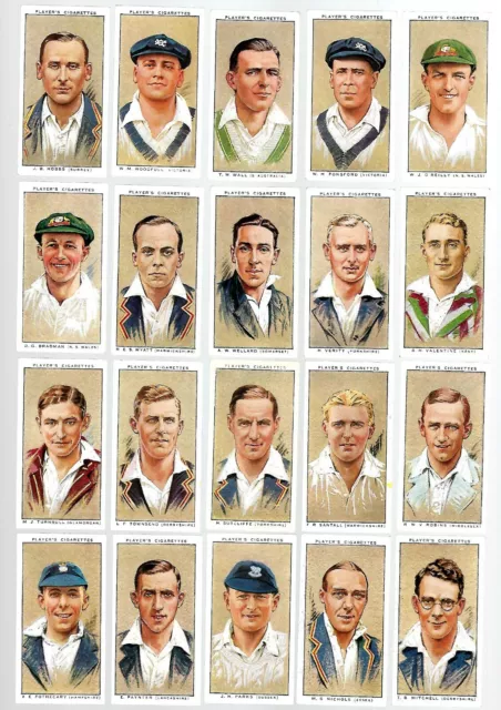 CIGARETTE CARDS. John Player Tobacco. CRICKETERS 1934. (1934). (Full Set of 50).