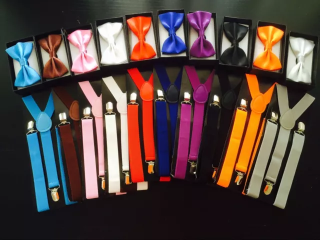 Men Women Elastic Suspenders & Bow Tie Matching Set Tuxedo Suit Unisex Bowtie