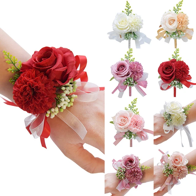 Bride Wrist Flower Rose Corsage Bridesmaid Groom Boutonniere Gifts Wedding Party