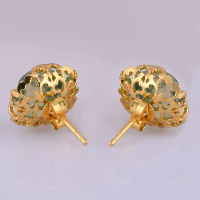 Net Stud Earrings With Moss Agate Gemstone 925 Silver Gold Plated Flower Earring 3