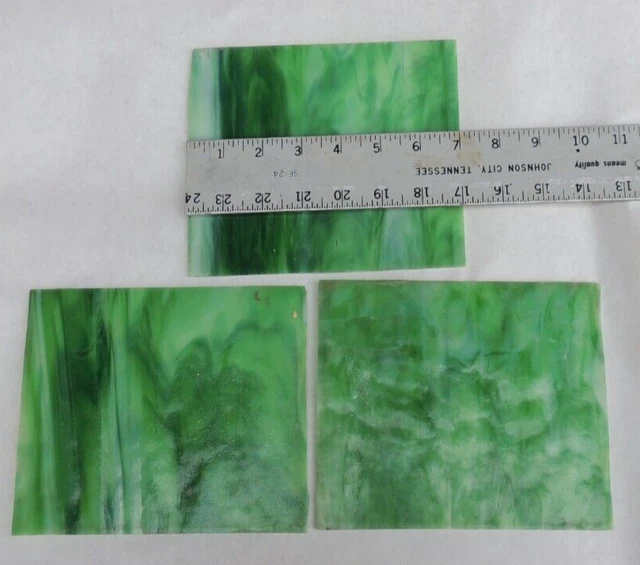 Vintage Stained Window Replacement Panels Slag Glass Green White 6'' X 7''