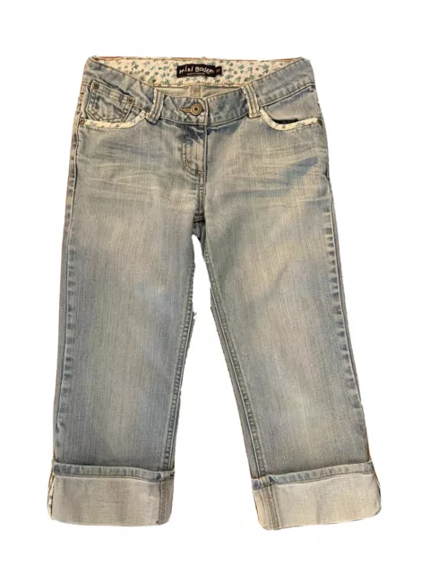 Mini Boden Girls Sz 11 Adjustable Waist Cropped Cuffed Denim Jeans Contrast Trim