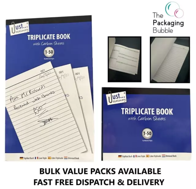 Triplicate Book Receipts Bills Invoices Carbon Copy Sheets 50 Numbered Pages A5