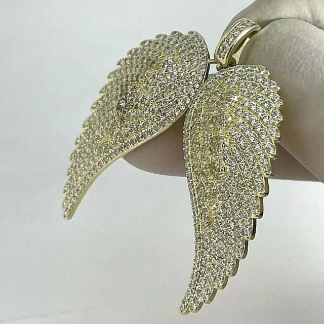 2.50Ct Round Real Moissanite Angel Wings Pendant 14K Yellow Gold Silver Plated