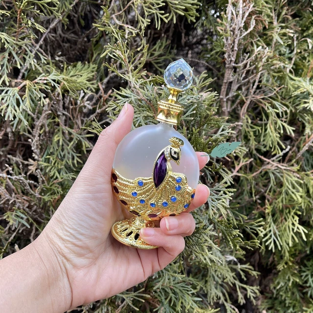 Peacock Feather Vintage-Style Perfume Bottle 30mL In Royal Gold 3