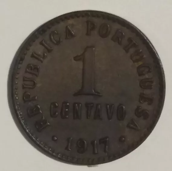 Portugal 1 Centavo coin. Portuguese coin. 1917.