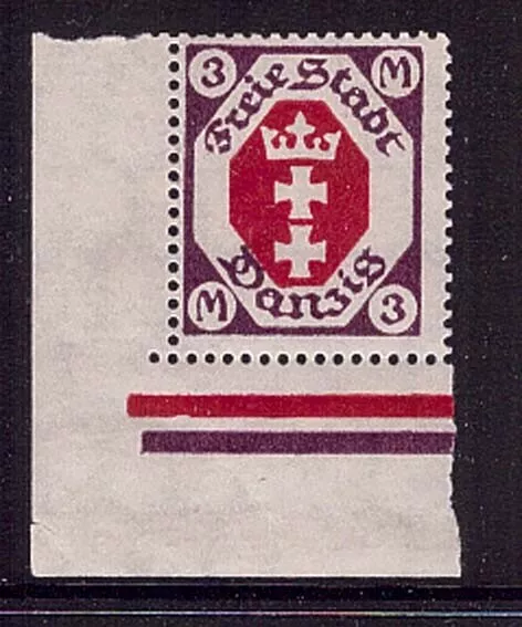 Danzig 86 X postfrisch Wappen 3 M stehendes WZ Bogenecke Eckrand (21827)