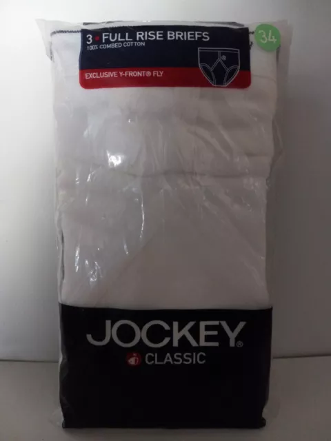 Genuine Jockey Classic White Mens Full Rise Briefs Y-Front Fly, Size 34, 3-Pack
