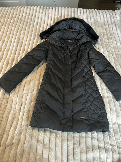 Kenneth Cole Reaction Down Puffer Jacket Coat Faux Fur Hood Womens Size XS -Read