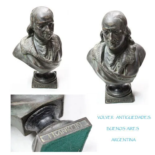 Interessante vecchio spelter Benjamin Franklin busto Eccellente! restaurato